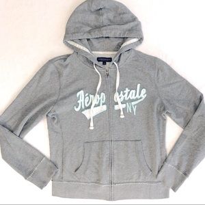 Aeropostale NY zip up hoodie grey size large